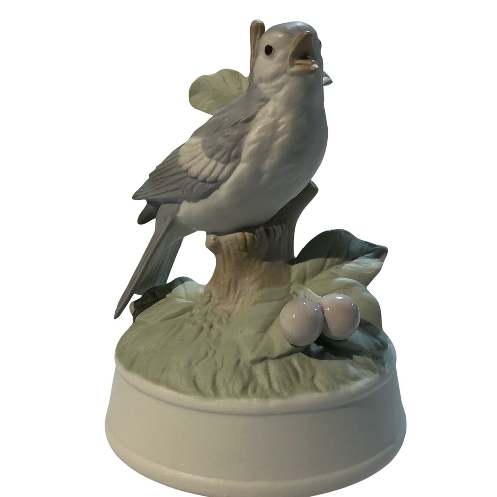 Vintage Singing Bird Music Box Home on the Range Porcelain Figurine
